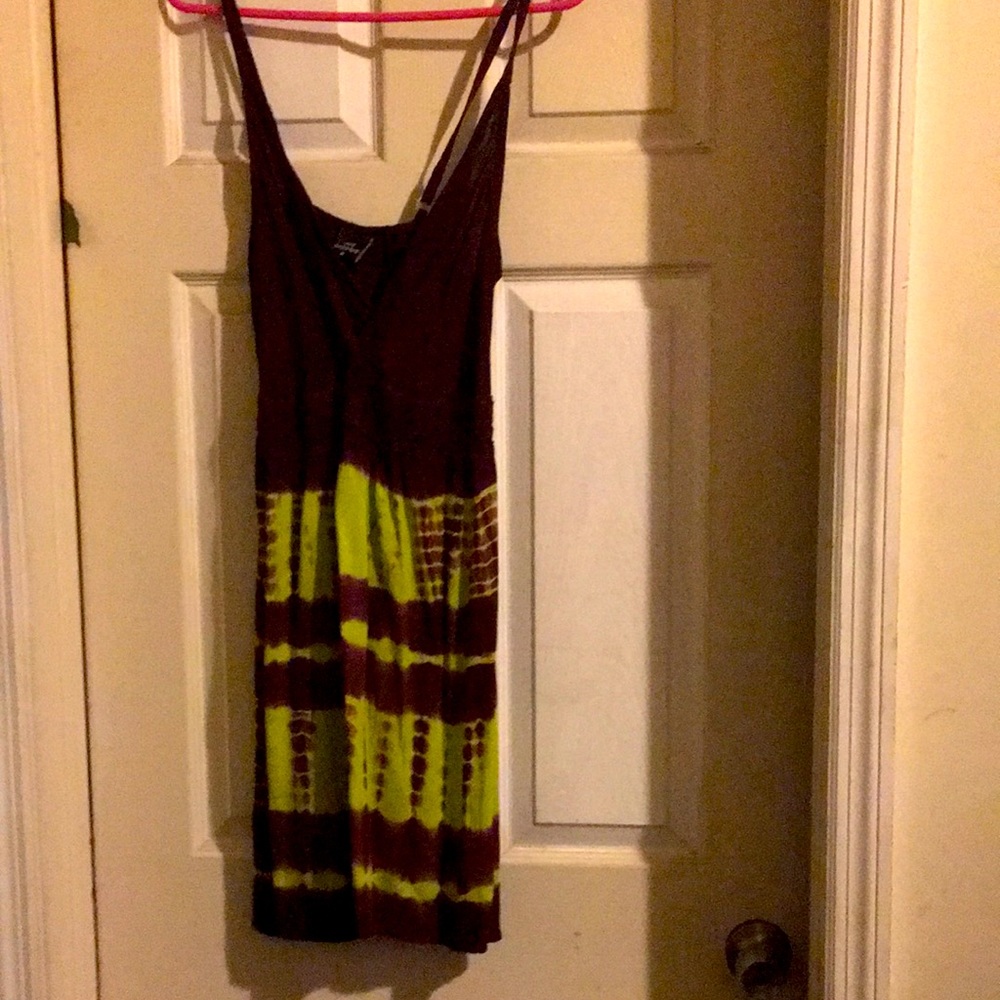 Green apple and brown summer sundress. Low cute neck , mid- knee,lightweight.